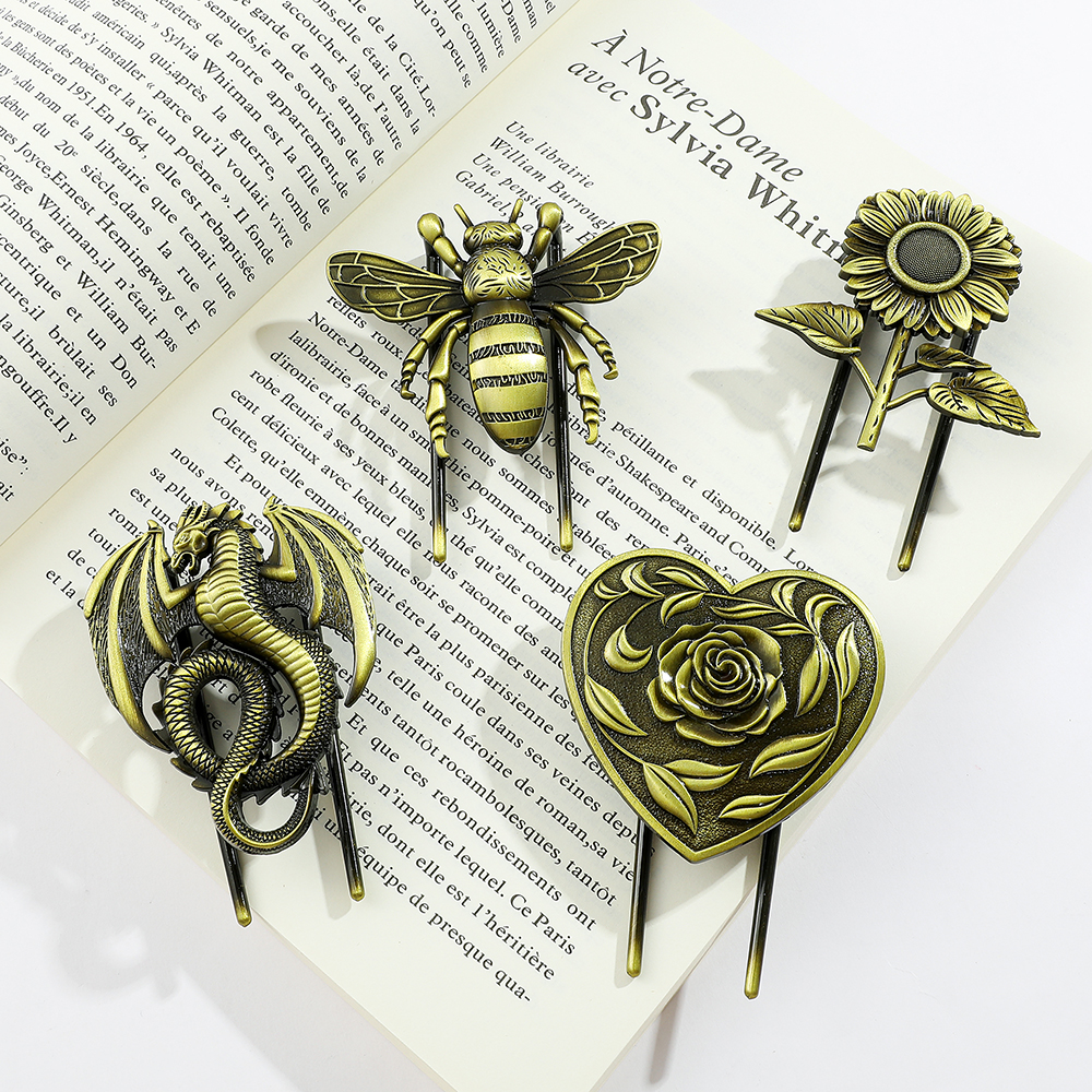 Creative Vintage Love Rose Book Clips - Bronze Metal Bookmark, Reading Writing Office Accessories for Book Lovers