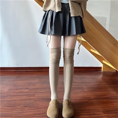 Socks Woman Autumn and Winter Thick Knit Solid Color Thigh High Stockings Curly Black White Socks for Women Over Knee Keep Warm