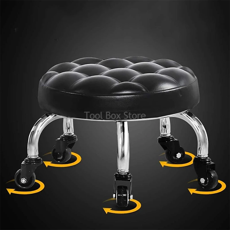 Small Low Stool Living Room Sofa Pulley Chair Leather Stool Seat with Wheels Round Rotating Stools Children Shoe Changing Stool