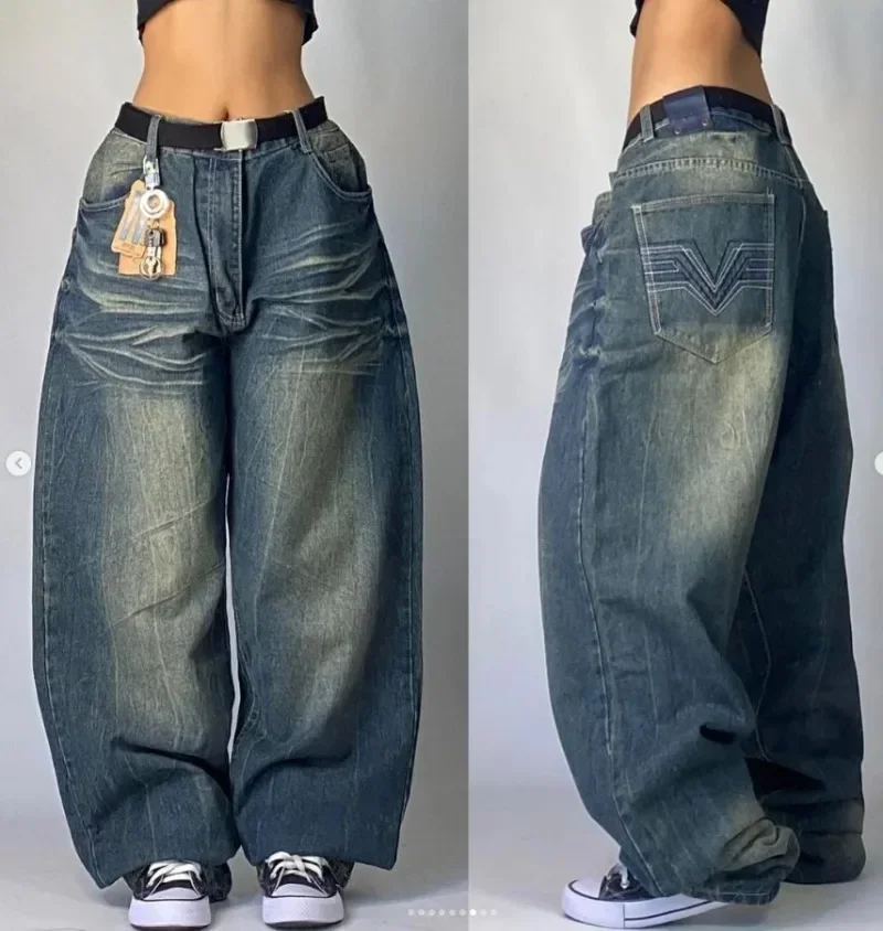 Y2K Jeans Nieuwe Harajuku Hip Hop Retro Schedel Grafische Geborduurde Baggy Jeans Denim Broek Mannen Vrouwen Goth Hoge Taille Brede Broek