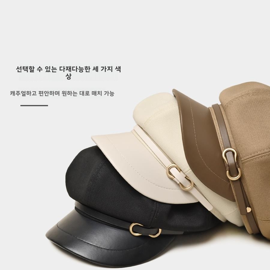 2025 New Sle Octagonal Beret Hat Women Spring Autumn Face Slimming Korean Sle Newsboy Hat Retro Leather Duckbill Painter Hat