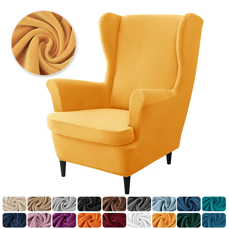 Velvet Wingback Chair Covers, Stretch Wing Poltrona Capa com Almofada do Assento, Elastic Sofá Slipcovers, Home Decor, 2pcs por conjunto