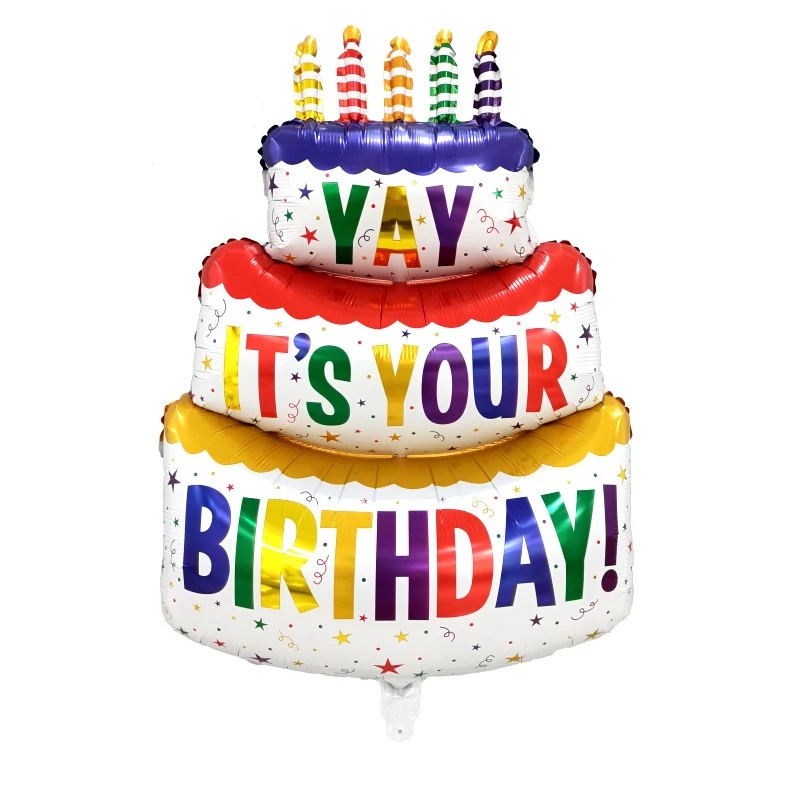 1Pc Large Birthday Three Layer Cake Foil Balloons Birthday Party photo Props Scene Decoration