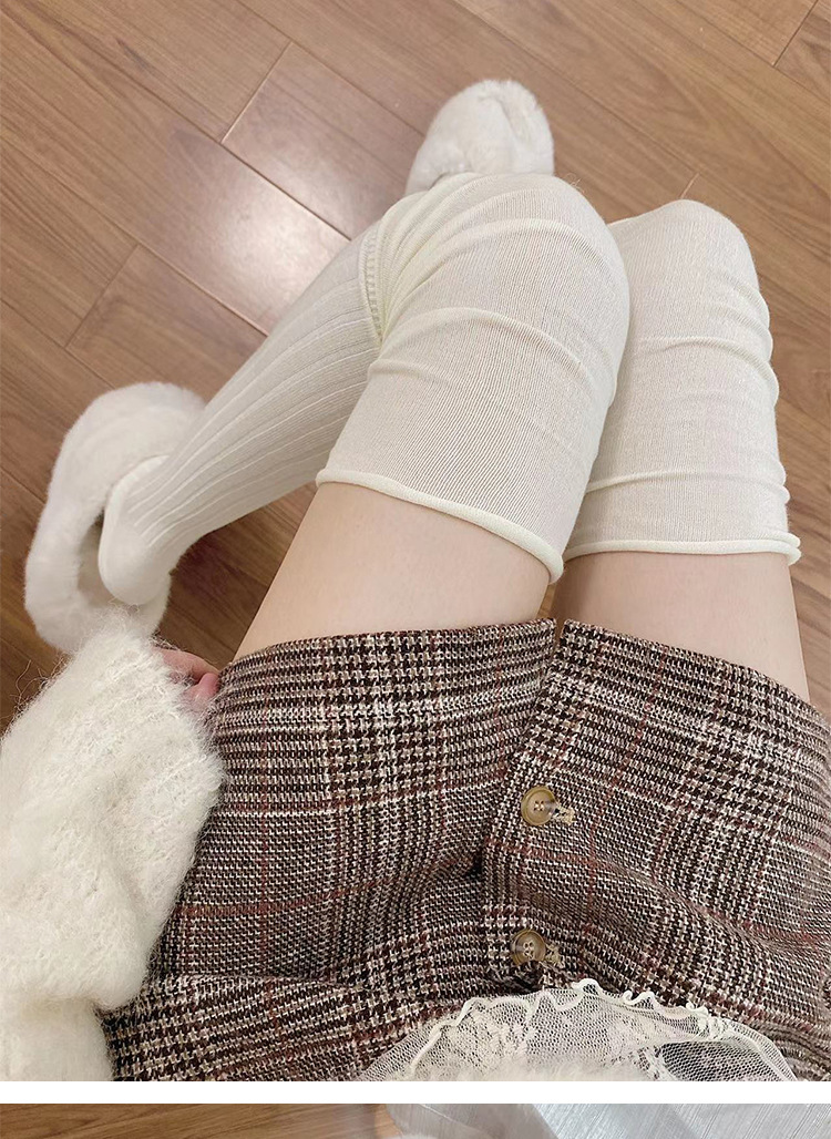 Socks Woman Autumn and Winter Thick Knit Solid Color Thigh High Stockings Curly Black White Socks for Women Over Knee Keep Warm