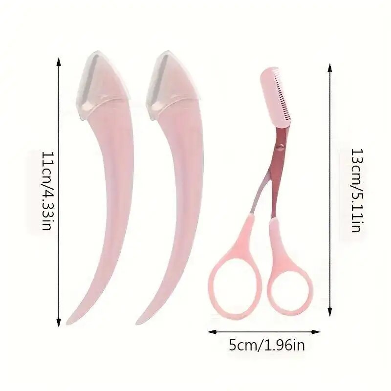 Aparador de sobrancelha com pente, perfeito para homens e mulheres, adequado para todos os tipos de pele, navalha curva, tesoura para fácil depilação