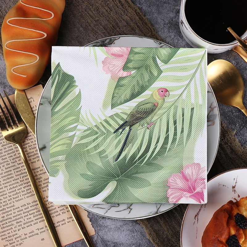20pcs/Pac 2-layer 33cm Printing Napkins Colorful Parrot Flowers and Birds Pure Wood Pulp Paper Towels Butterfly Bone Bart Paper