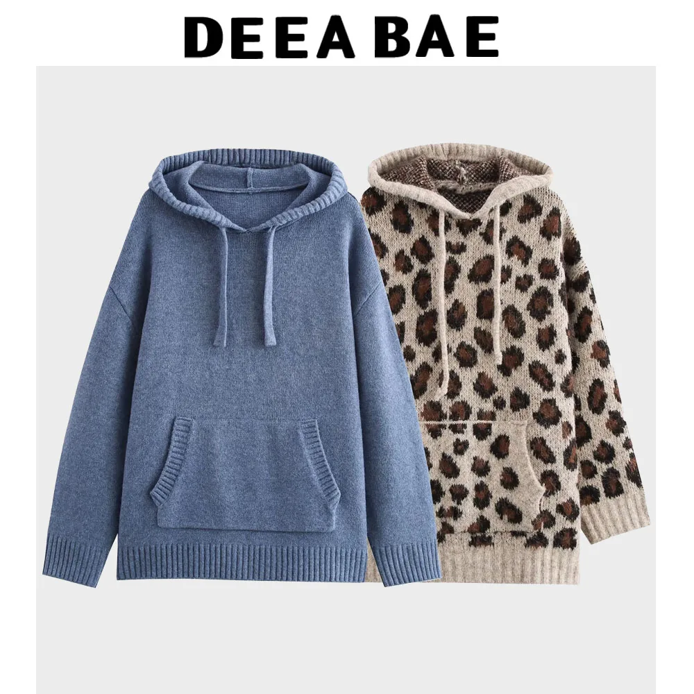 DEEABAE, ropa de mujer de estilo coreano, nueva sudadera holgada con cordones y capucha de manga larga con bolsillo canguro, capa acanalada, Sudadera con capucha de punto