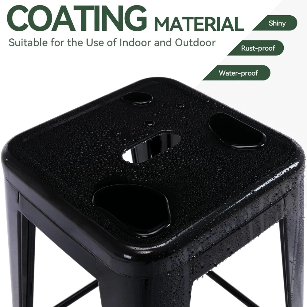 24" Bar Stools Black Backless Metal Barstools Indoor-Outdoor Counter Height Stools with Square Seat,  Set of 2