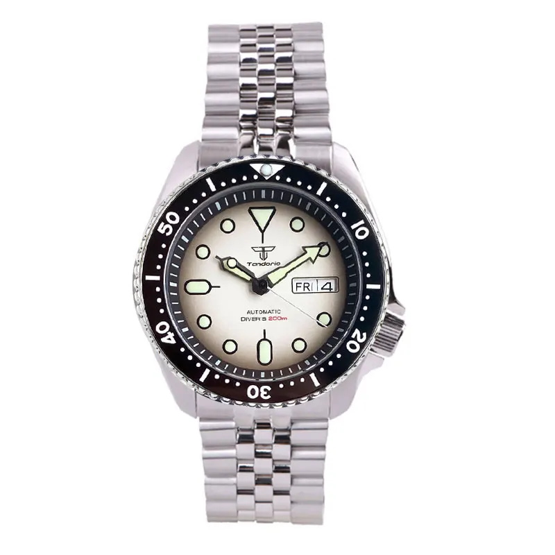 Tandorio Mod NH36 fecha de día laborable reloj mecánico de acero para hombres 120 clics bisel capítulo anillo 3,8 corona 20bar reloj impermeable