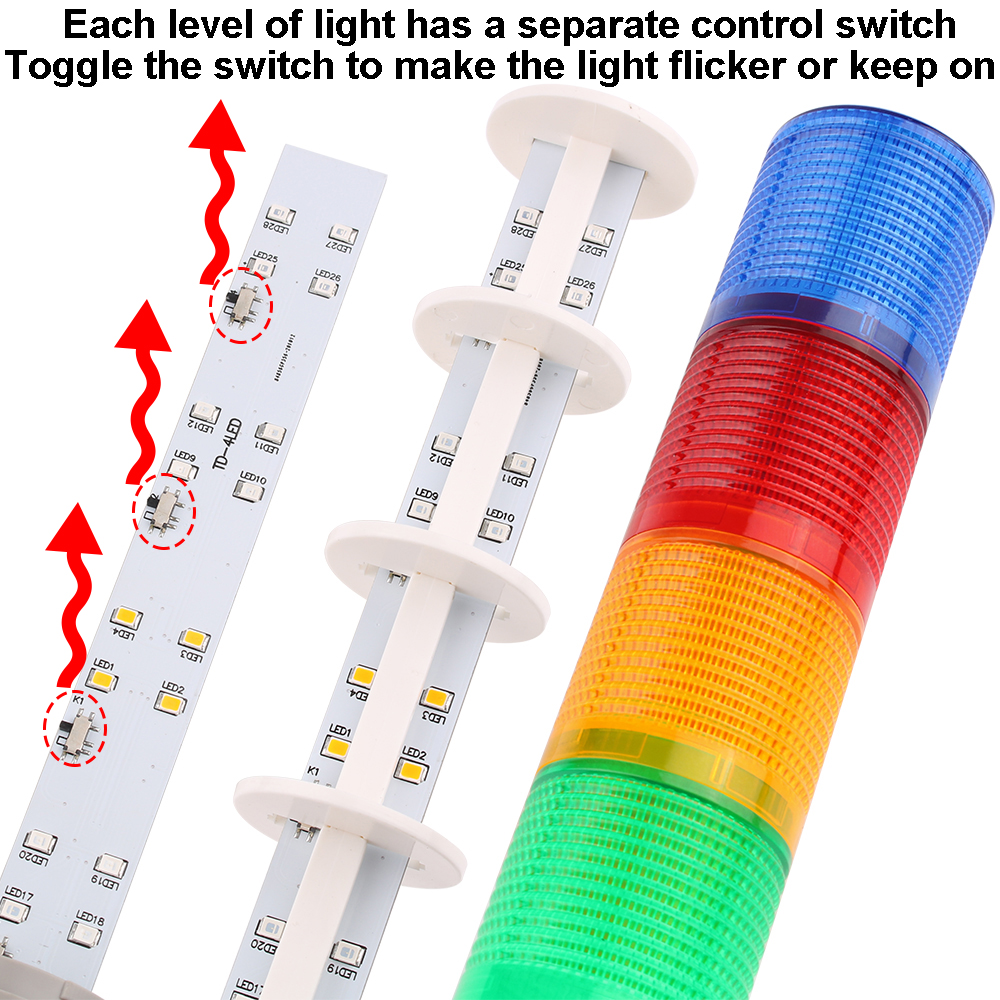 45 mm Durchmesser, 24 V DC, 220 V, Dauerlicht, LED-Signalturmlicht, mehrschichtig, Stapelalarm, Warnung für industrielle Maschinen