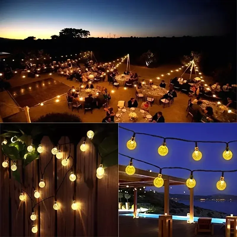 Lámpara de bolas de burbujas solares, cadena de luces para exteriores, gotas de agua, orbe impermeable para exteriores, luces de Navidad, Patio, fiesta navideña