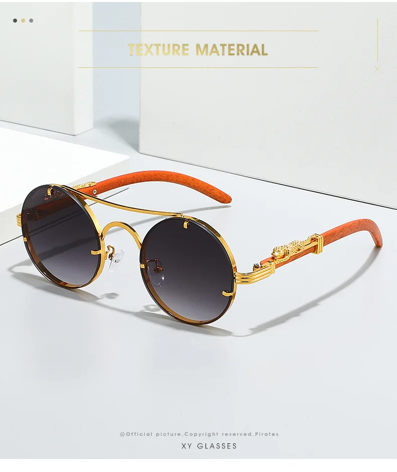 Lunettes de soleil rondes Vintage pour hommes et femmes, marque de luxe de styliste guépard en métal, lunettes décontractées UV400