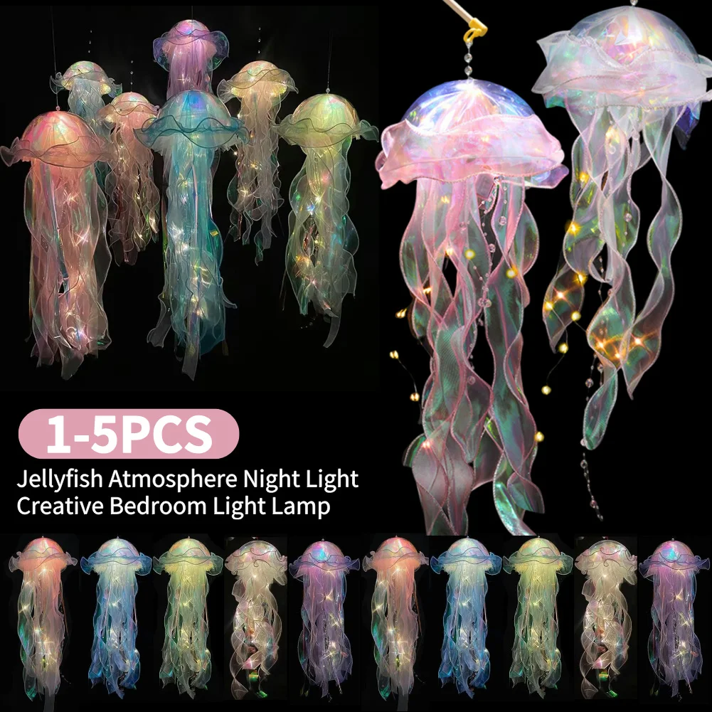 Lámpara LED de medusas, luz portátil de flores para habitación de niña, decoración de ambiente, lámpara de noche para dormitorio, decoración del hogar, 1-5 uds.