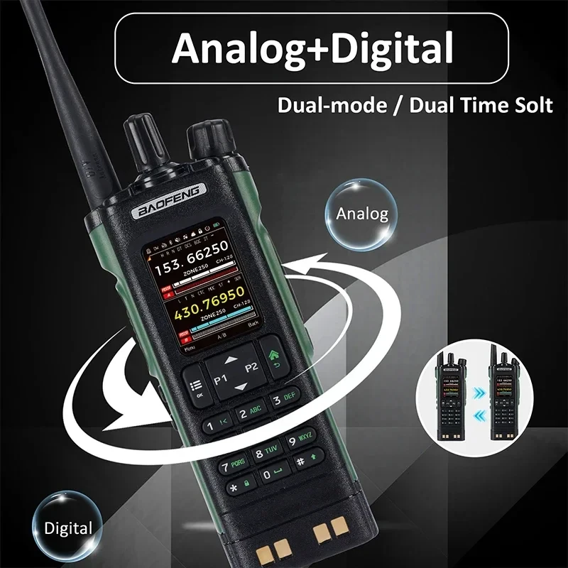 Baofeng Dm 32Uv Dm32 Walkie Talkie Dmr Gps/Aprs Aes256 10W programación multibanda copia inalámbrica frecuencia tipo C grabación Ham T