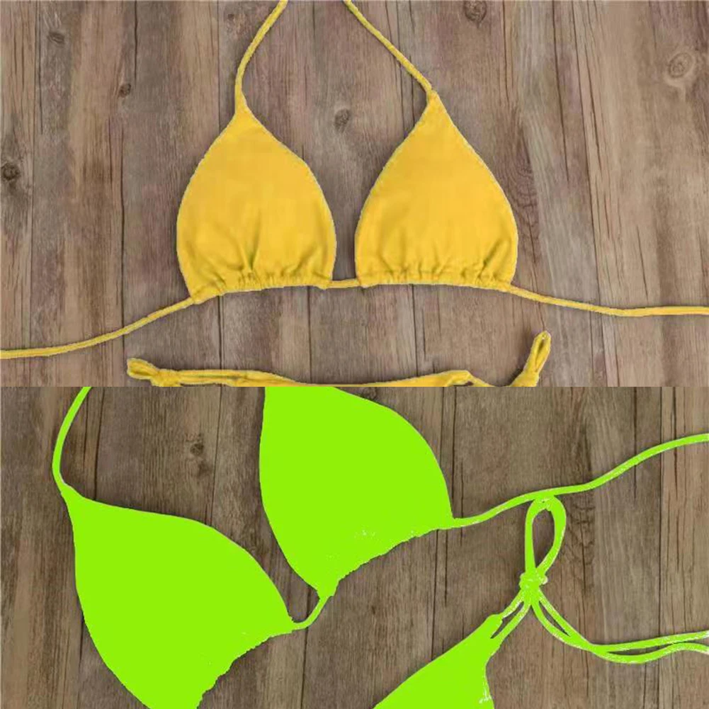 Sexy Frauen Tanga Einfarbig Bikini Set Seite Neckholder Krawatte Badeanzug Damen Split Strap Einstellbare Brasilianische Bademode Weiche Beachwear