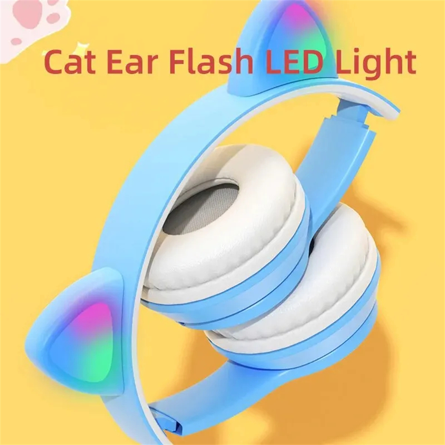 P47M Drahtlose Bluetooth Headset Gamer Katze LED Licht Wasserdichte Noise Cancelling Ohrhörer Drahtlose Kopfhörer Bluetooth Kopfhörer