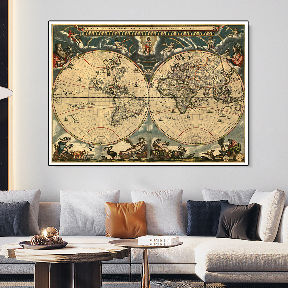 150*100cm 중세 라틴 포르투갈어 장식 벽 아트 포스터 거실 홈 장식 학교 용품과 빈티지 세계지도