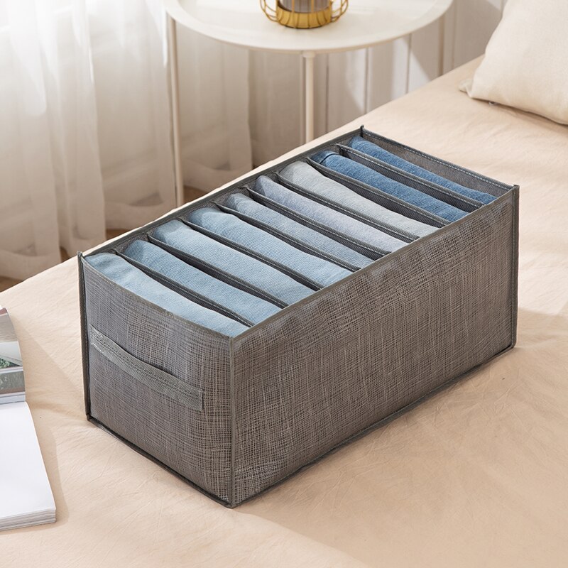 1 Stück graue 9-Gitter-Aufbewahrungsbox aus Vliesstoff, langlebig, waschbar, platzsparend, geschichtet, für Hosen, Kleidung, Unterwäsche, Kleiderschrank
