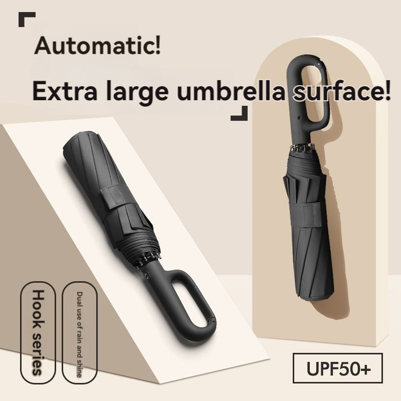 Paraguas totalmente automático con diseño de hebilla de anillo para hombre, sombrilla plegable Extra grande, fuerte, doble paraguas para mujer, 20 costillas