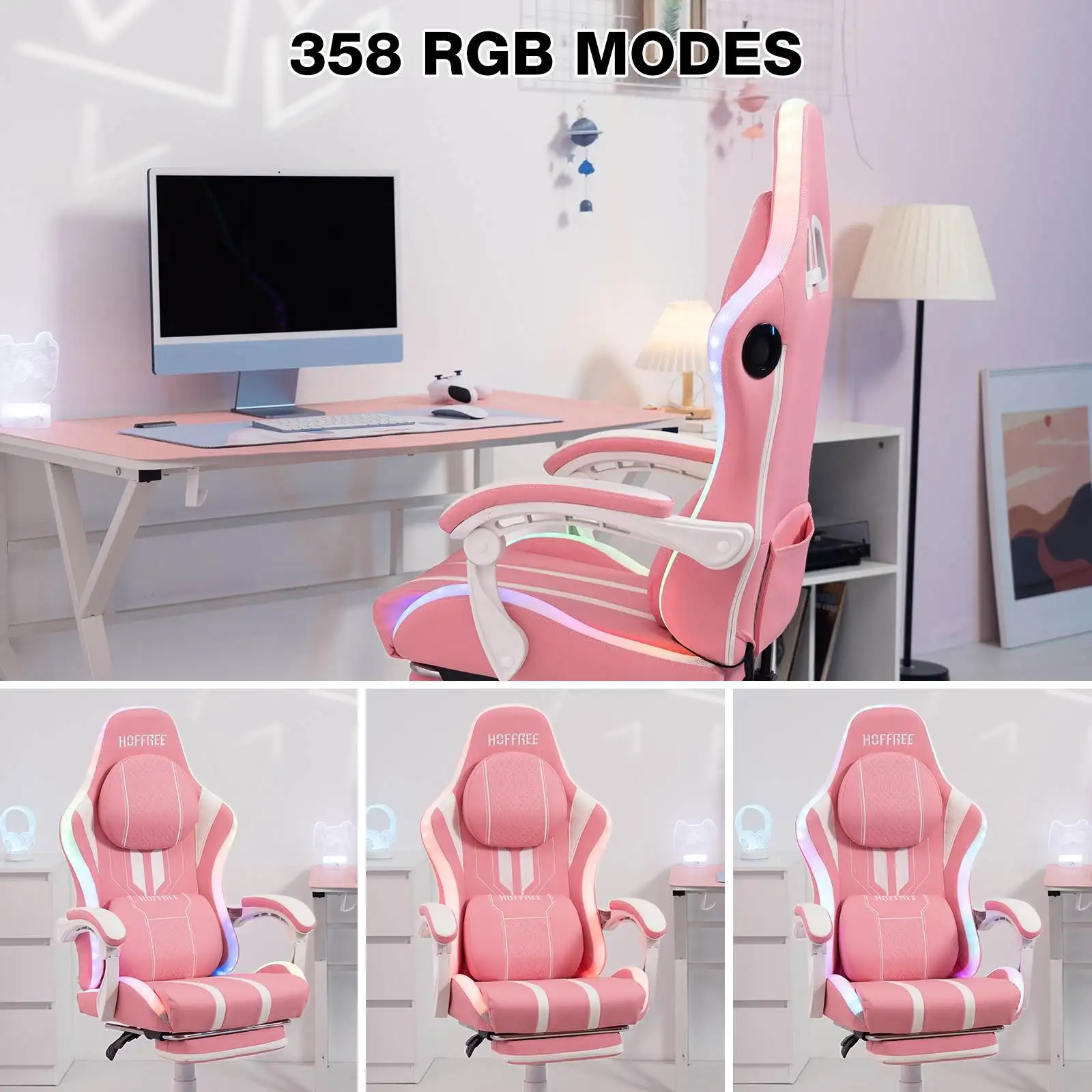 Sedia da gioco ergonomica Altoparlante Bluetooth Luci a LED Massaggio Braccioli regolabili.