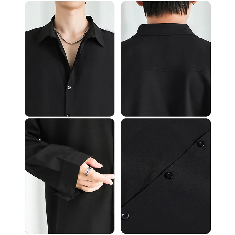 Camicia da uomo Camicia a maniche lunghe solida per uomo Camicie moda coreana Camicette comode Camicia monopetto classica allentata casual