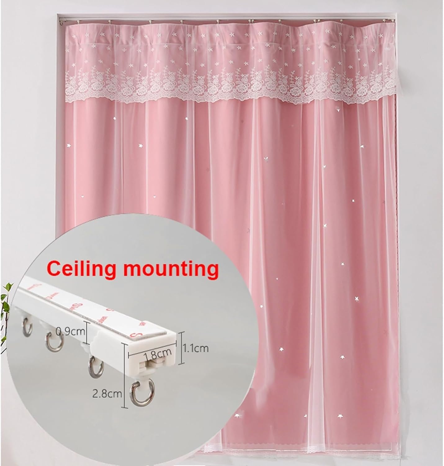 Autoadhesivo, Divisores De Ambiente, Riel De Cortina Montado En El Techo O En La Pared, Fácil De Cortar A Medida (techo blanco M