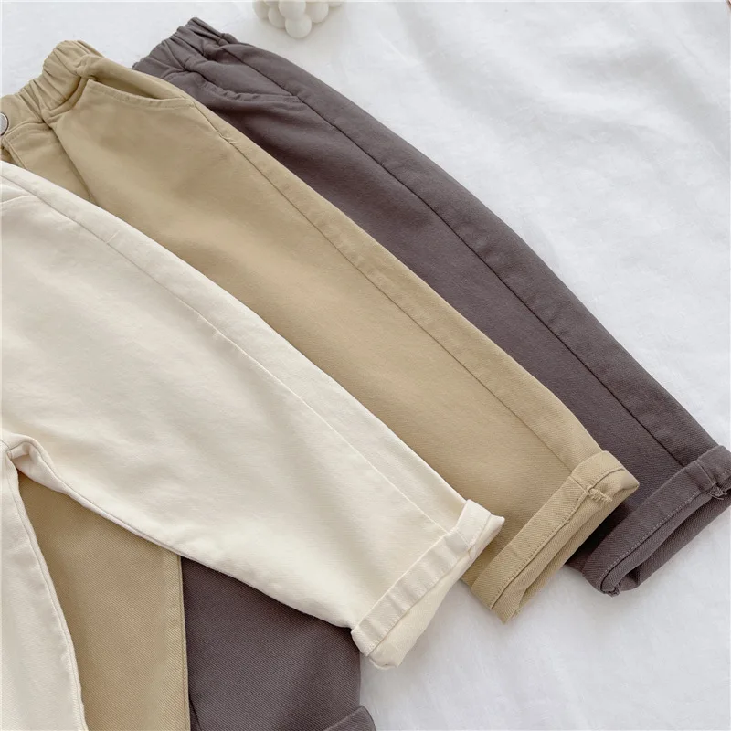 용수철 캐주얼 바지, 2-8 세 어린이 하렘 바지, 여름 여아, 루즈 단색 스포츠 바지, 어린이 패션 의류