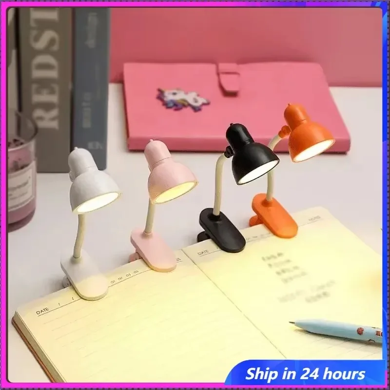 Luz de lectura Clip ajustable Mini lámpara de mesa de escritorio con batería Camping portátil abrazadera luz nocturna, amarillo