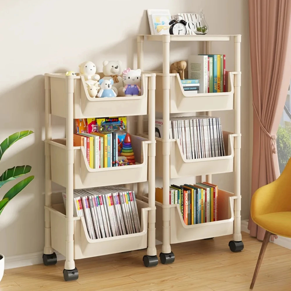 Trolley Bookshelf Kitchen Storage Rack Portable Creative Display Cabinet Applicable To Household Multifunction Movable Bookshelf
