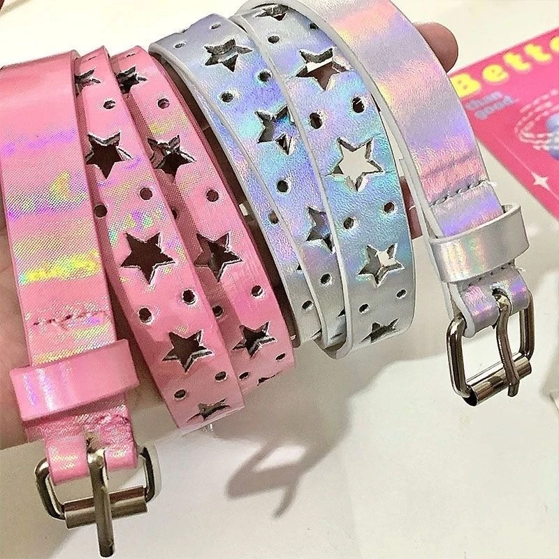 Женский пояс с выдолбленной пентаграммой Y2k Harajuku в стиле хип-хоп Y2K, горячая девушка, корейский стиль Ins, звездный гот, субкультура, индивидуальный лазерный пояс