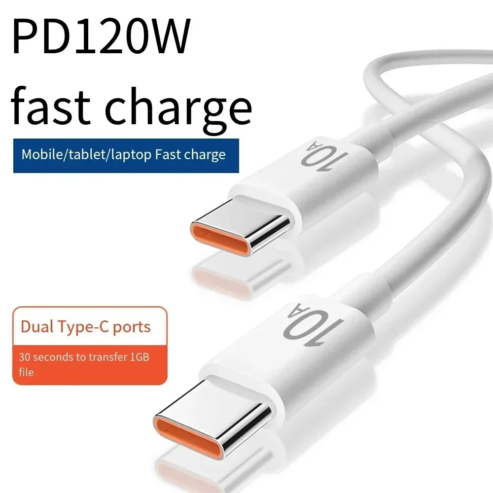 120W Dual Type C Cable 10 A PD Super Fast Cable Charge For iPhone Xiaomi Huawei Samsung Mobile Phone USB C High Speed Data Cord