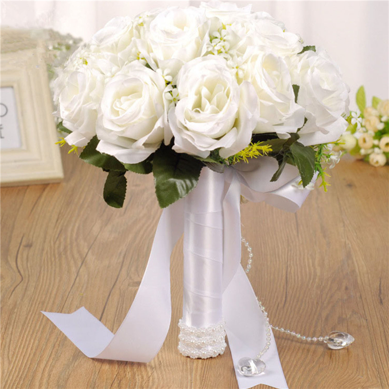 Bruids bruidsmeisje bruidsboeket witte zijden bloemen rozen kunstmatige bruid boutonniere Mariage boeket bruiloft accessoires