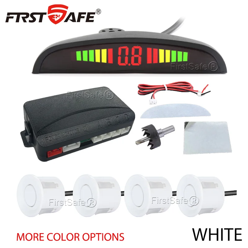 FirstSafe-Kit de Sensor de aparcamiento para coche, sistema Detector de Radar Universal con pantalla LED, 4 sensores, 22mm