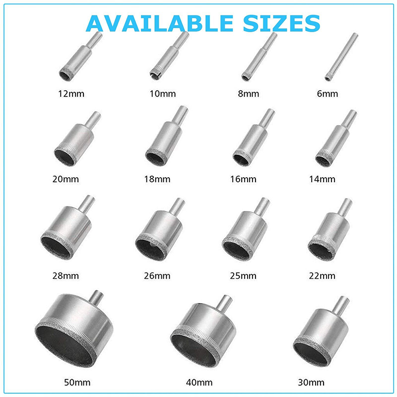 15/10PCS Kit sega a tazza diamantata 3-50mm Punte da trapano a nucleo cavo per la perforazione di vetro Pietra Porcellana Bottiglie di piastrelle Punte da trapano Set di strumenti