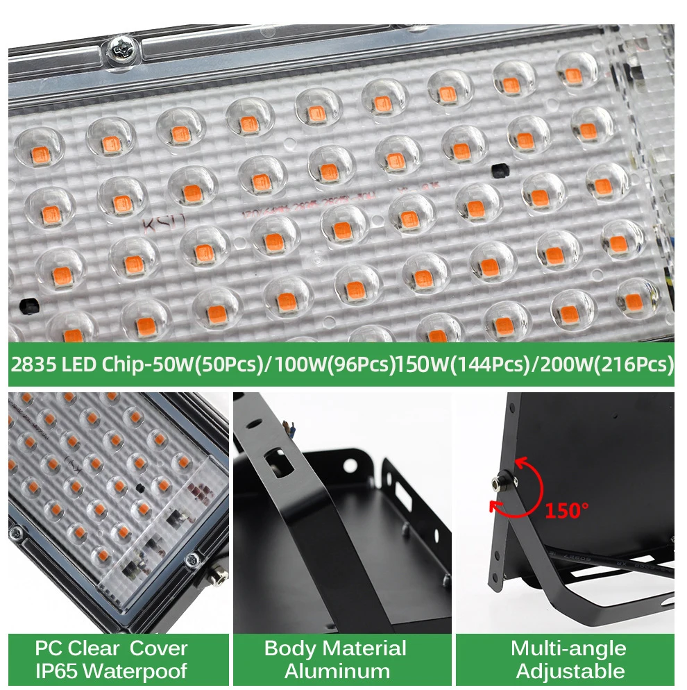 Espectro completo conduziu a planta cresce a luz ac220v 50/100/150/200w com interruptor para plantas hidropônicas de efeito estufa luz de crescimento de sementes de flores