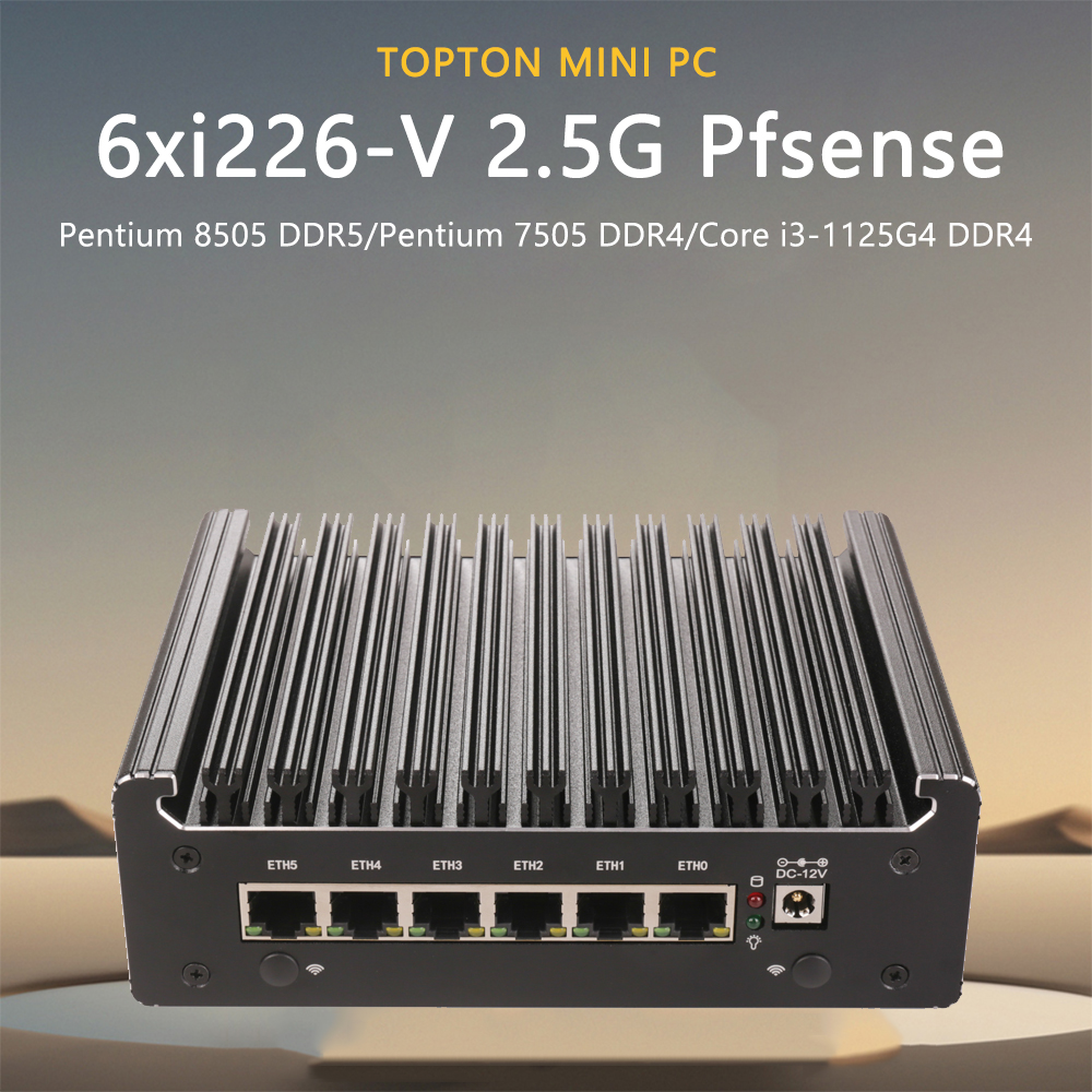 Mini pc intel n100 7505 6x, i226-v, 2.5g, roteador firewall sólido, sem fanless, ddr4, nvme, 1 * com, tipo-c pfsense esxi