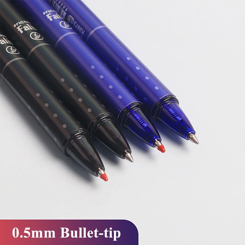 Conjunto de canetas de gel apagáveis retráteis de 0,5 mm com recargas de tinta gel preta e azul borracha embutida material de escritório kit de papelaria para exame