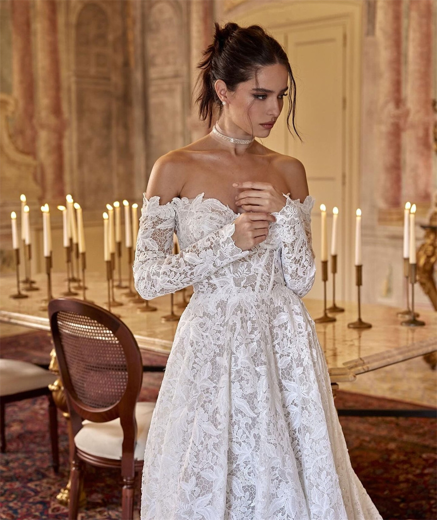 Mode lieverd trouwjurk kant a-lijn bruidsjurken lange mouwen backless aangepaste avondjurken voor bruiloft 2026