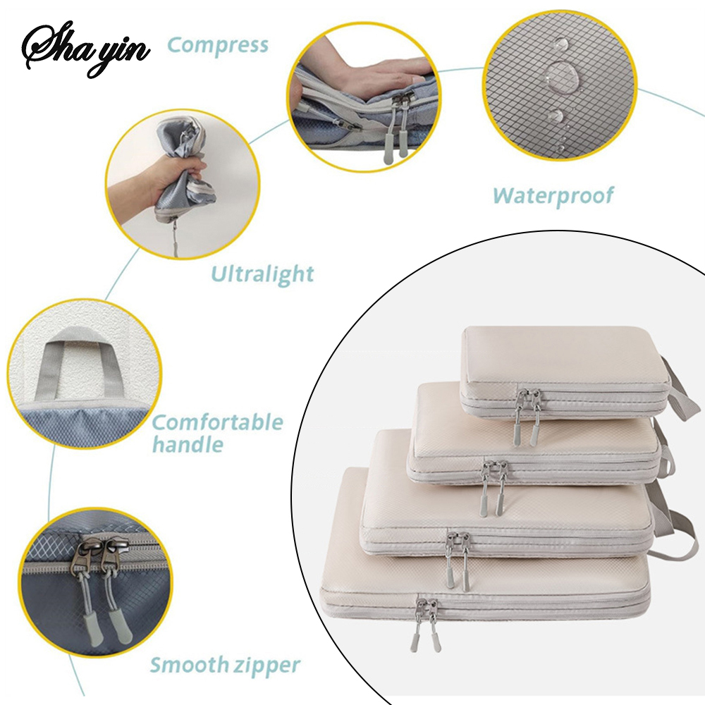Set/6 Stück komprimierbare Verpackung Reise Aufbewahrungstasche Würfel wasserdichter Koffer Nylon tragbar mit Handtasche Gepäck Organizer