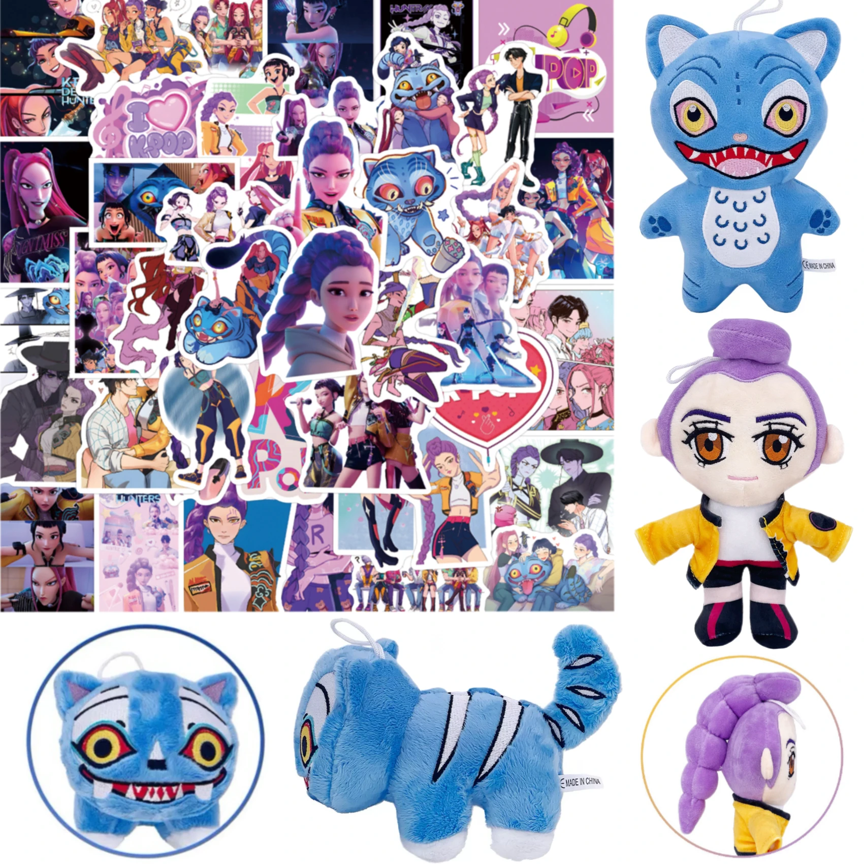 Peluche chasseurs de démons, mignon tigre violet, chapeau noir, pie avec 3 yeux, chasse aux monstres, groupe de filles, cadeaux pour Fans