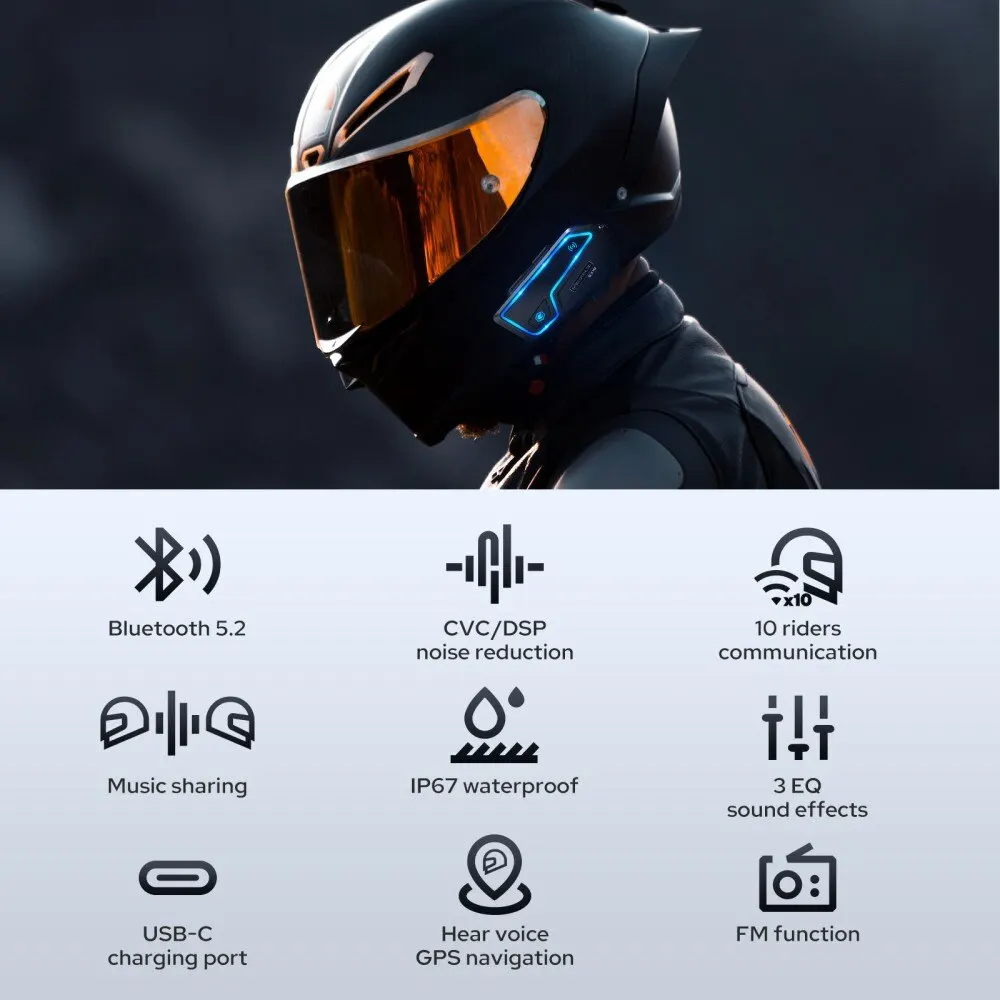 Gearelec gx10オートバイインターホンヘルメットBluetoothヘッドセット10人乗り2kmモトコミュニケーターインターホンfm音楽共有pk B4FM-X