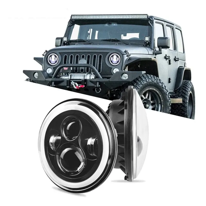 ไฟหน้ารถโมโต LED 1ชิ้น7นิ้วไฟหน้ากลม H4พร้อมไฟเลี้ยวสีเหลืองสำหรับ Jeep Wrangler JK TJ ไฟหน้ารถ