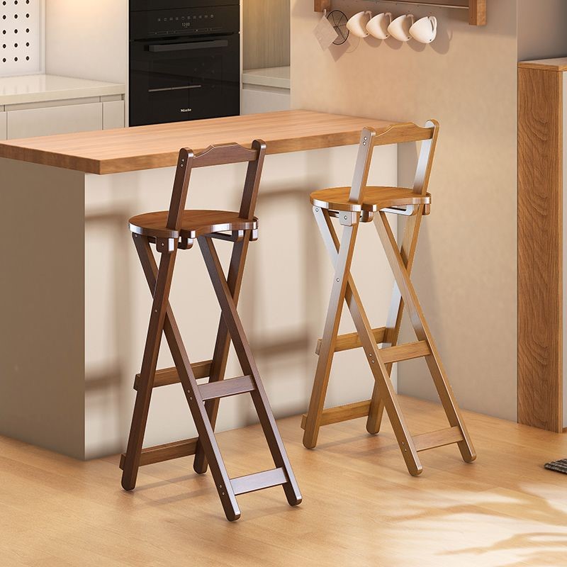 OMGD Foldable bar chair High stool Home checkout Bar Restaurant chair Living room backrest Solid wood modern simplicity