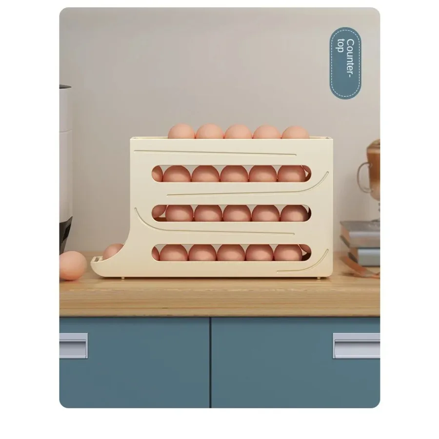 Caixa de armazenamento de ovos para geladeira, 4 camadas, suporte automático para ovos, cozinha, dispensador de ovos, organizador de geladeira