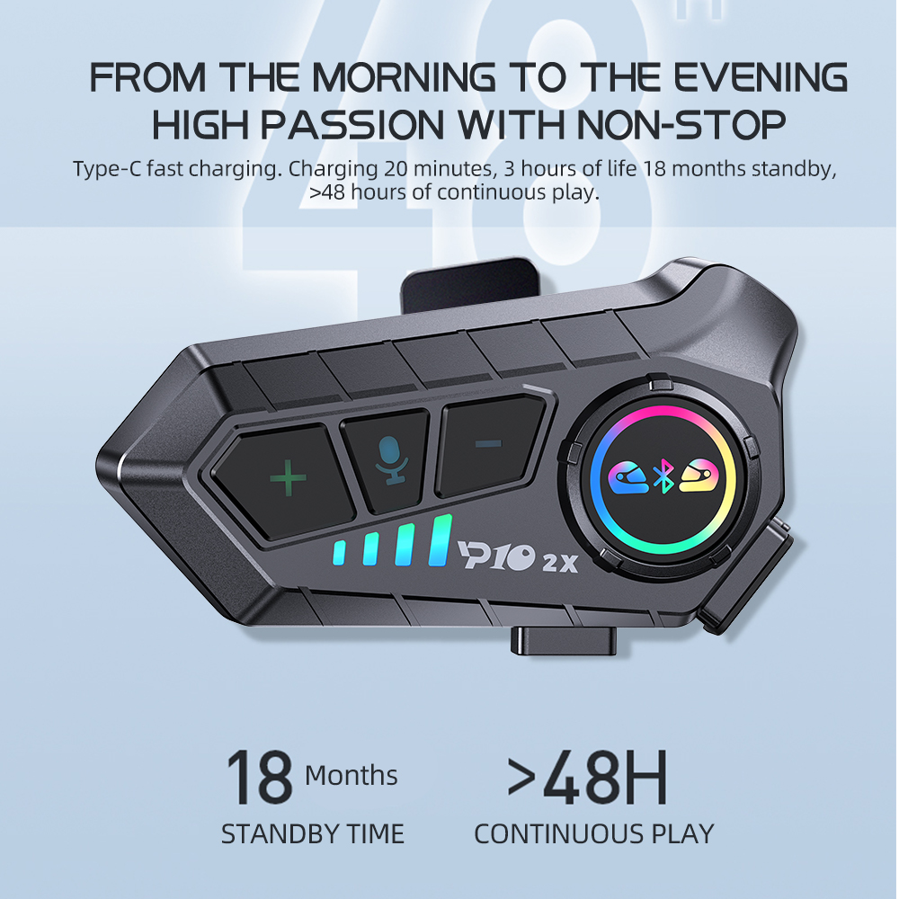 Interfone para motocicleta, fone de ouvido para capacete bt 5.3, intercomunicador para 2 pilotos, 300m, à prova d'água, compartilhamento de música, novo