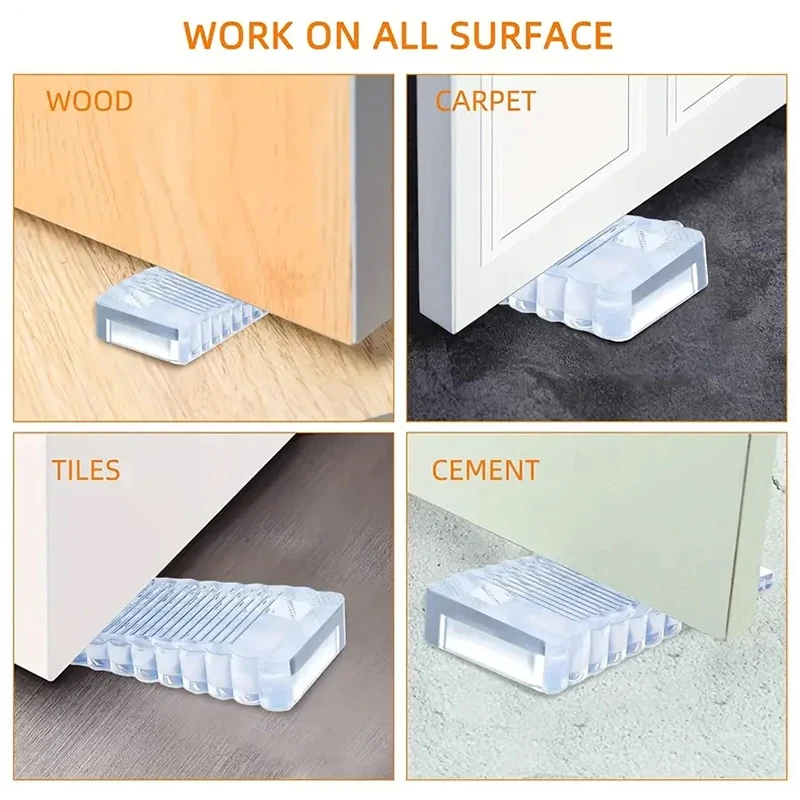 Silicone Door Stopper Reusable Shock Absorbent Block Wedge Doorstops Door Handle Stopper Home Office Door Anti-collision Stopper