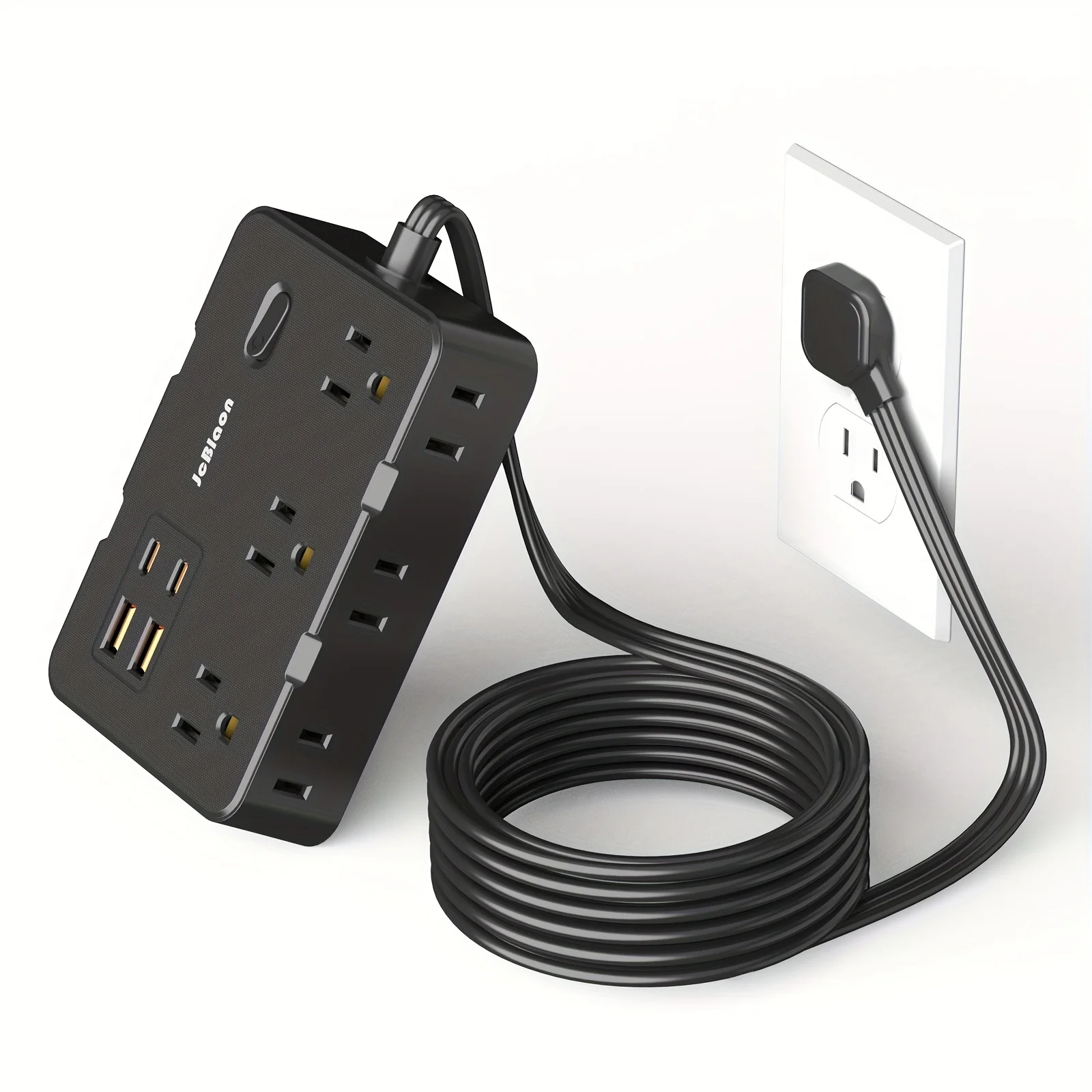 Protetor contra surtos plugue americano plano ultrafino com 6 tomadas amplamente 4 portas USB, cabo extensor de 5 pés, adaptador de faixa de energia para escritório doméstico