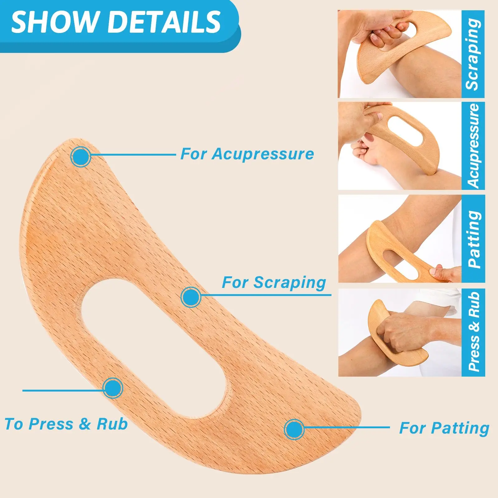 Wooden Gua Sha Tool Manual Massage Scraper for Lymphatic Drainage Slimming Guasha Massage Board Body Tissue Gua Sha Paddle Tool