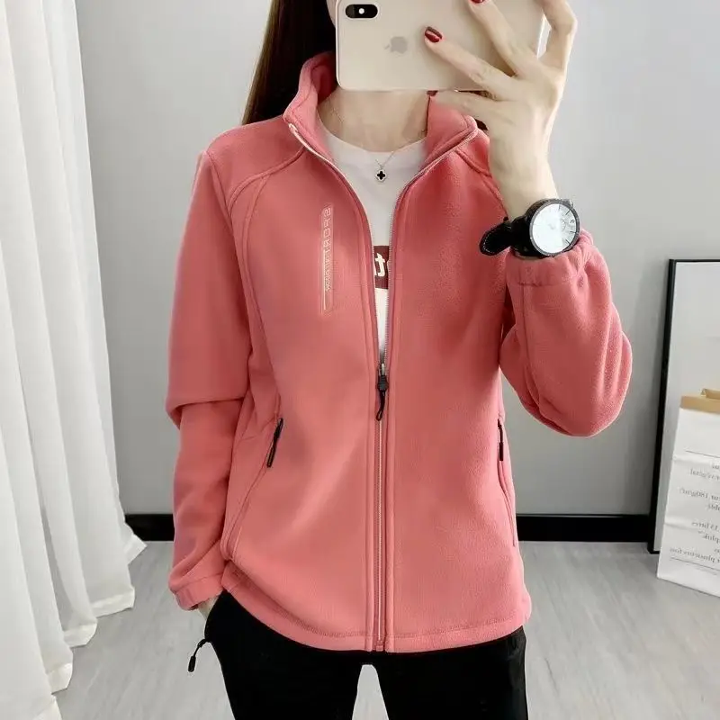 ผู้หญิงขนแกะ Polar Coat WARM Thicken PLUS ขนาดพิมพ์สองด้านกํามะหยี่เสื้อนอกซิปกีฬาเสื้อกันหนาว