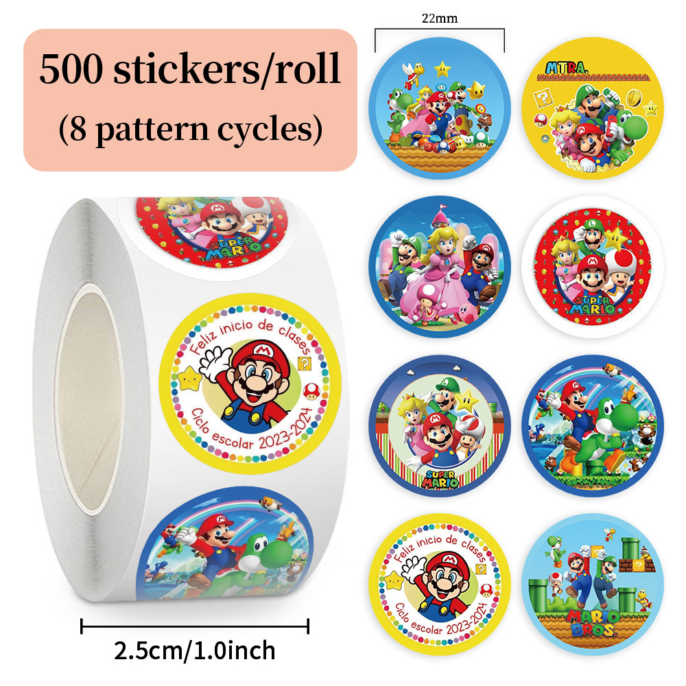500 pçs super mario bros rolo adesivos anime dos desenhos animados diy etiqueta bagagem graffiti decalques dos desenhos animados crianças festa doces adesivo decoração